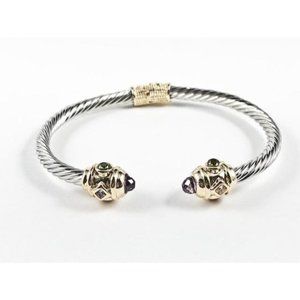 Vintage Wire Band With Multi Color CZ Ends Bangle